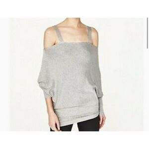 ZARA KNIT Asymmetric Cold Shoulder Sweater Gray | S